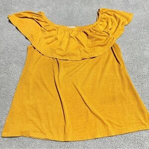 Free Kisses Mustard Yellow Off Shoulder Ruffle Top Plus Size 2X Boho Stretch